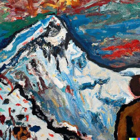 someone gazing at Mount Everest, painting by Jackson Pollock generated by DALL·E 2