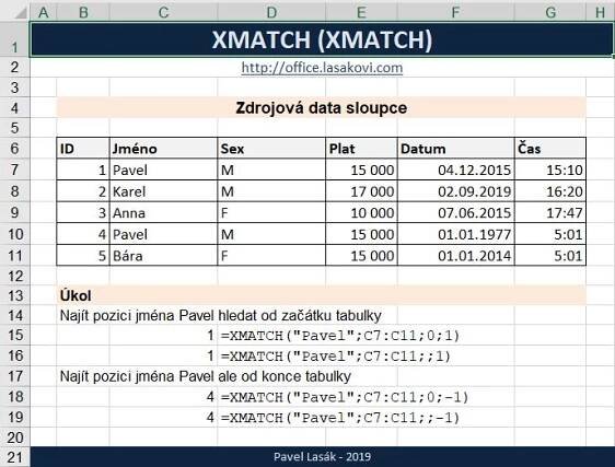 XMATCH - funkce Excel - prohledávat od začátku, od konce