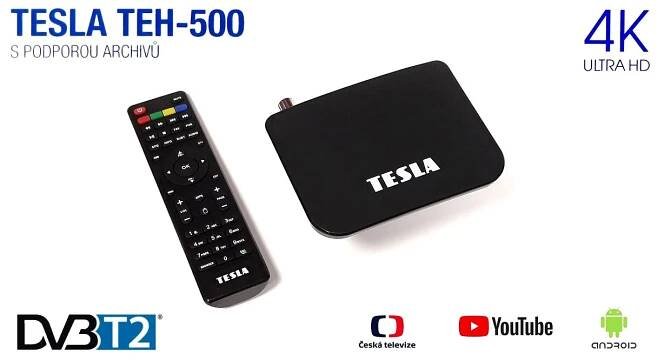TESLA TEH-500 - Hydridní DVB-T2 HEVC přijímač s OS Android, KODI