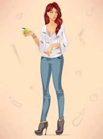 Žena držící jablko — Stockový vektor