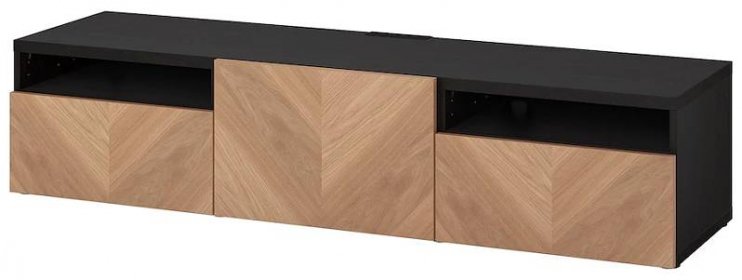 IKEA BESTA TV stolek   zásuvkami černáhnědá/Hedeviken okl dub, 180 x 42 x 39 cm