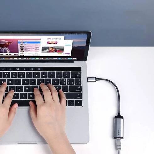 Redukce Baseus USB-C RJ45 šedá
