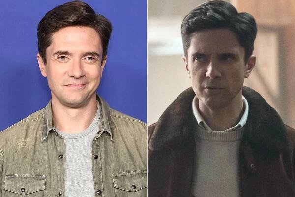 Topher Grace in New York City in 2022; Grace as Grady on 'The Waterfront'