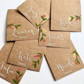Custom hand written calligraphy wedding place cards // Rustic kraft style name cards // Custom wedding place names