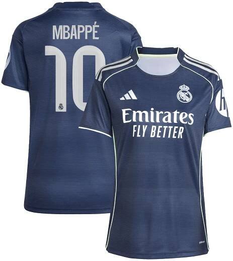 Real Madrid adidas Away Shirt 2025-26 - Womens with Mbappé 10 printing