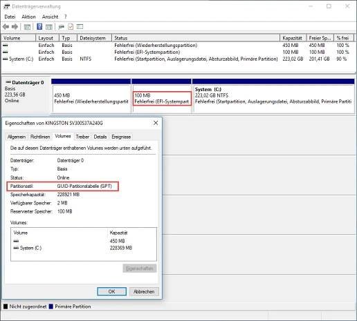 Disk-Layout bei aktiviertem UEFI/SecureBoot mit GPT