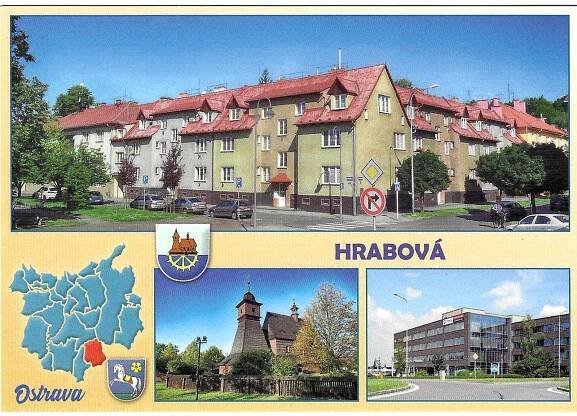 Ostrava - Hrabová - víceobrázková, mapka, erb