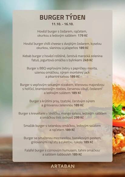 Burger týden 11. - 16.10. 2022 | Hotel Artaban 