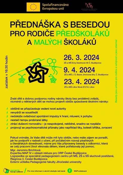 Beseda pro rodiče předškoláků - 9. 4. - ZŠ J. Š. Baara - České Budějovice