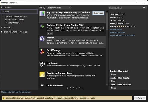 Extension Manager in VS