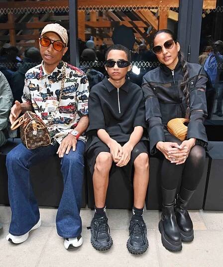 harrell Williams, Rocket Williams and Helen Lasichanh attend the Sacai Menswear Spring/Summer 2025 show as part of Paris Fashion Week on June 23, 2024 in Paris, France. 