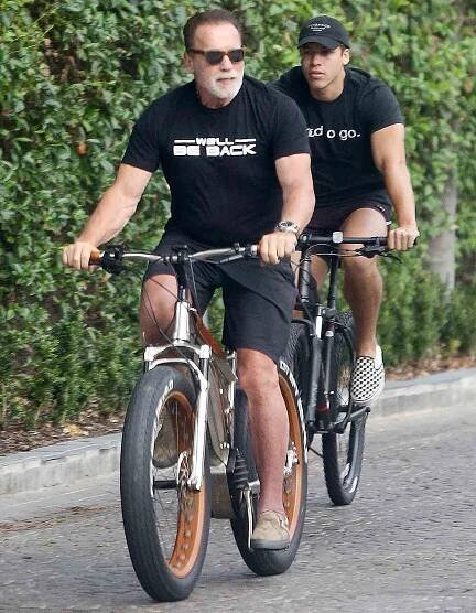 Arnold Schwarzenegger Wears Cheeky Terminator Shirt on Bike Ride with Son Joseph Baena