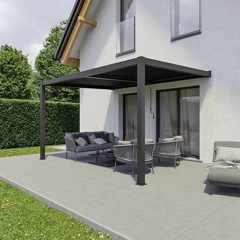 Ximax Hliníková pergola pro nástěnnou montáž, tmavě šedá, 400 x 300 cm