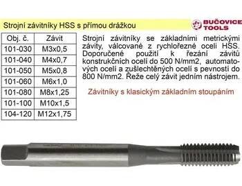 Strojní závitník M8x1 HSS přímá drážka jemný závit, DIN 374