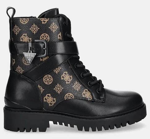 Nízké kozačky Guess OLSY dámské, černá barva, na plochém podpatku, FLFOLS FAL10