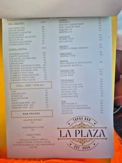 Menu 2025 - La Plaza - Tapasbar in Stockholm | TheFork