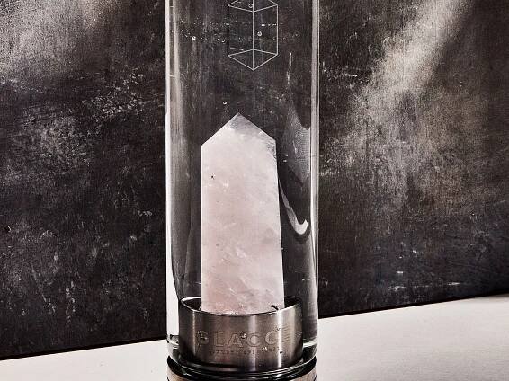 Testing the Glacce Bottle With a Big Chunk of Rose Quartz in the Middle