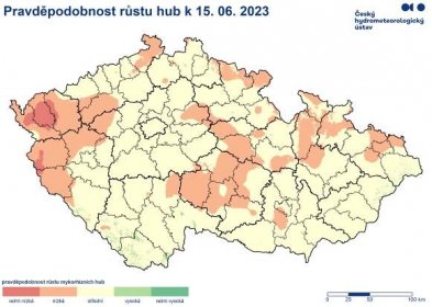 Předpověď růstu hub v České republice. Mapa: ČHMÚ