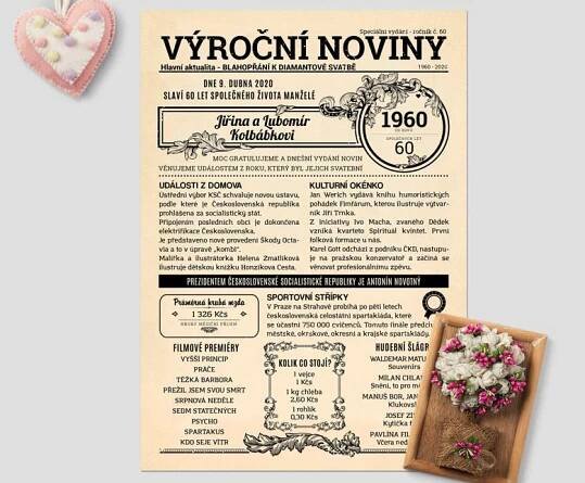 výročí svatby 1960 - jednostranné noviny