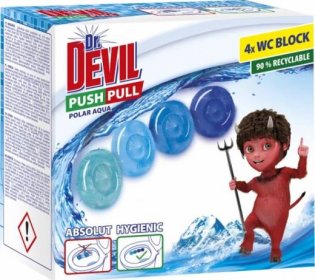 Prostředek čisticí závěs Dr. Devil Push Pull, na toalety, vonný gel, 4x20 g, Polar aqua