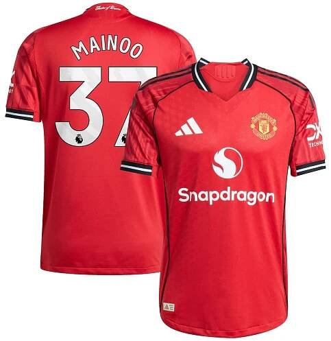 Manchester United adidas Home Authentic Shirt 2025-26 with Mainoo 37 printing