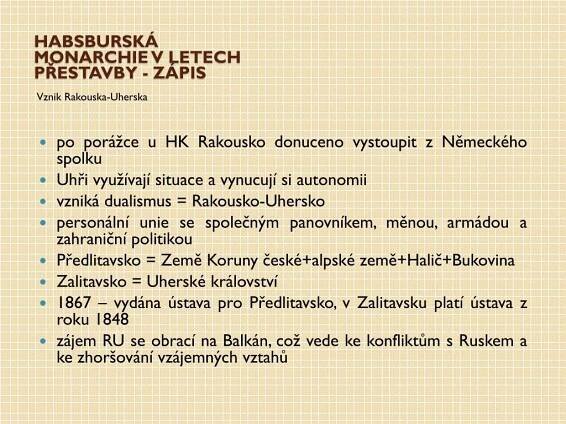 PPT - Habsburská monarchie v letech přestavby PowerPoint Presentation - ID:3191178
