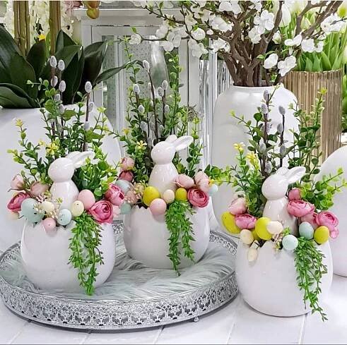 Easter Flower Arrangements with White Ceramic Vases