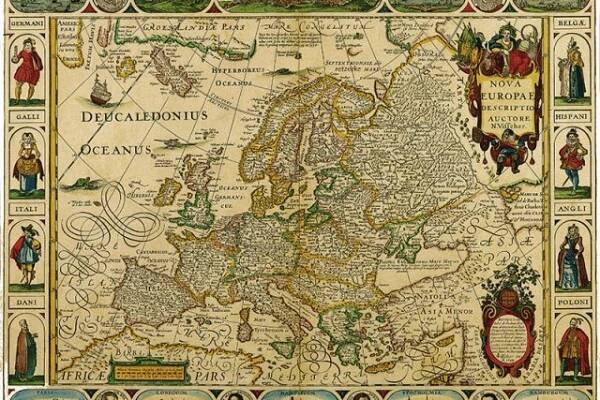 Historická mapa Evropy. Autor: N. Visscher | foto: Art plus,  www.historicke-mapy.cz