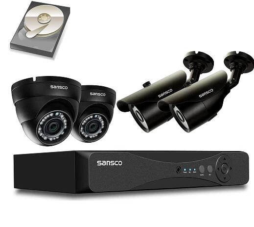 SANSCO 4CH 1080p DVR Recorder CCTV Security System Kit with 4 Outdoor Waterproof Camera w/ 1TB HDD (1920x 1080 Mega Pxiel, Rapid USB Backup, Vandal Proof, Night Vision, Mobile App: Xmeye)