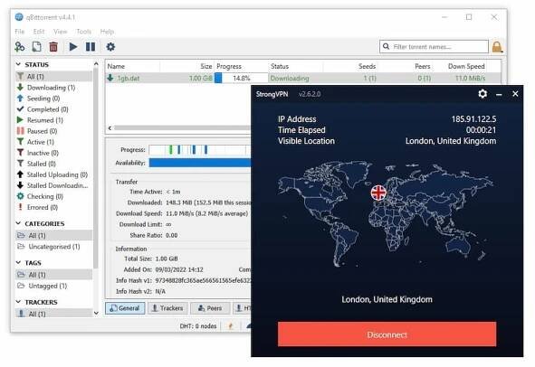 Torrenting with StrongVPN connected to a UK server