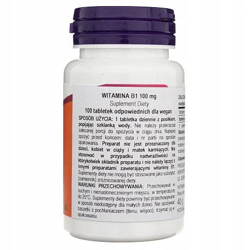 Now Foods Vitamín B1 Thiamin 100 mg Nervový systém Srdce 100 tablet Stav balení originální