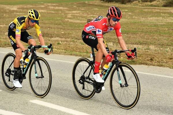 LEKUNBERRI SPAIN  OCTOBER 21 Primoz Roglic of Slovenia and Team Jumbo  Visma Red Leader Jersey  during the 75th Tour of Spain 2020 Stage 2 a 1516km stage from Pamplona to Lekunberri  lavuelta  LaVuelta20  La Vuelta  on October 21 2020 in Lekunberri Spain Photo by David RamosGetty Images