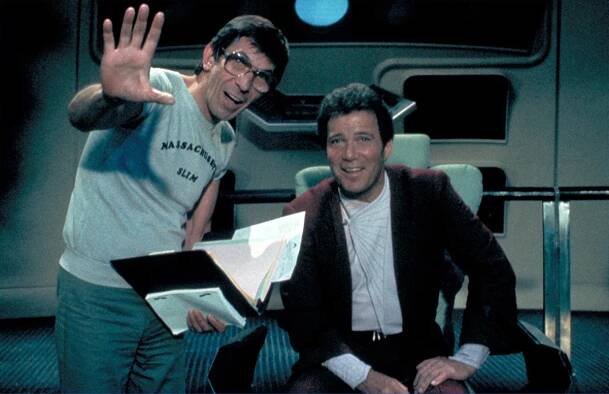 Leonard Nimoy directs William Shatner in 1984's Star Trek III: The Search for Spock