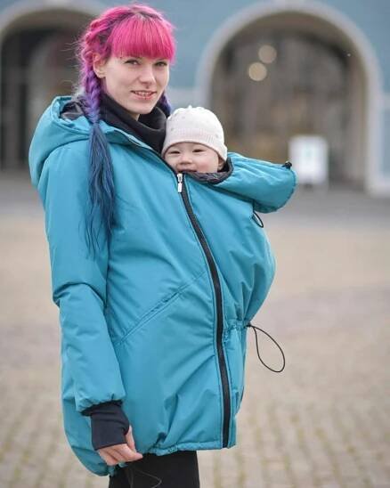 Zimní těhotenská a nosicí bunda kabát Freya tyrkysová