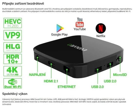 EVOLVEO MultiMedia Box A4, 4k Ultra HD, 32 GB, Android 11 | Aukro