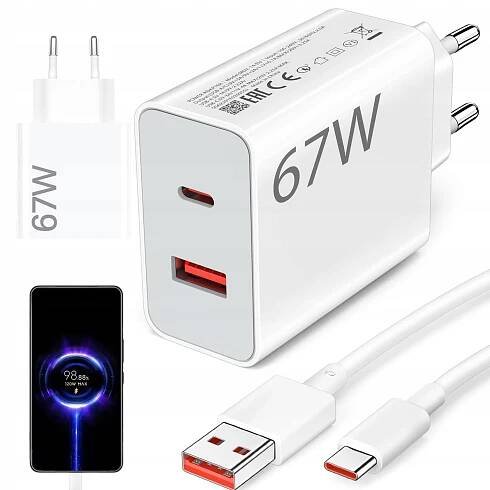 XIAOMI 67W DUÁLNÍ NABÍJEČKA USB+TYPE-C S KABELEM 1 M