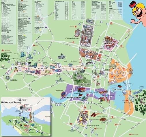 Map of Singapore tourist: attractions and monuments of Singapore