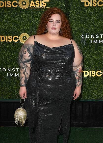 PALOS VERDES ESTATES, CALIFORNIA - JULY 21: Tess Holliday arrives at The DiscOasis VIP Night at South Coast Botanic Garden on July 21, 2021 in Palos Verdes Estates, California. (Photo by Jon Kopaloff/FilmMagic)
