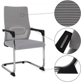 Zasedací konferenční židle KABIR síťovina šedá, kov chrom, plast černý