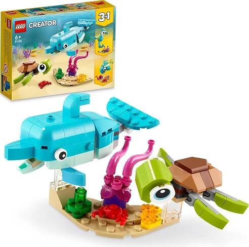 LEGO 31128 Creator 3 v 1 delfín a želva, mořský koník, ryba, figurky mořských zvířat, stavební hračky