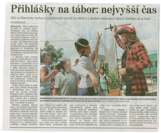 Napsali o nás — Středisko volného času Letokruh, Letovice 