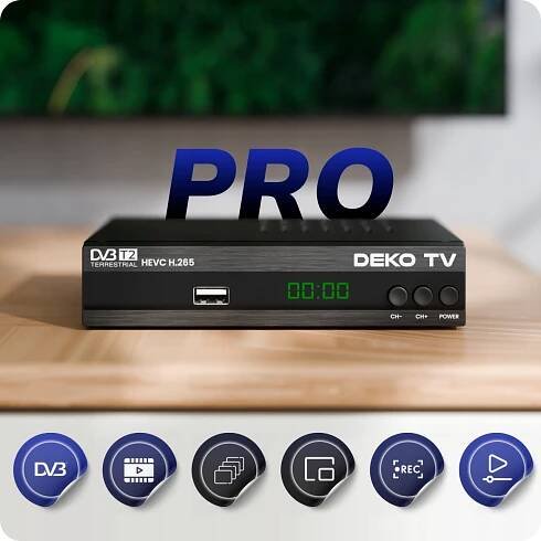 TUNER DEKODÉR DVBT2 DekoTV PRO pozemní televize DVB-T2 HEVC H.265 DEKO Druh tuneru DVB-T2