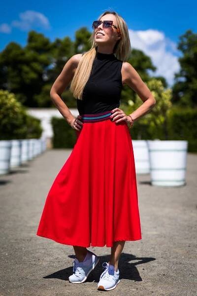 Půl kolová sukně Michelle LNG Červená | Jadberg Women