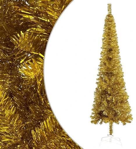 Úzký vánoční stromek s LED diodami a sadou koulí zlatý 180 cm - Český market