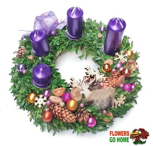 Fialový adventní věnec se sobem BUXUS