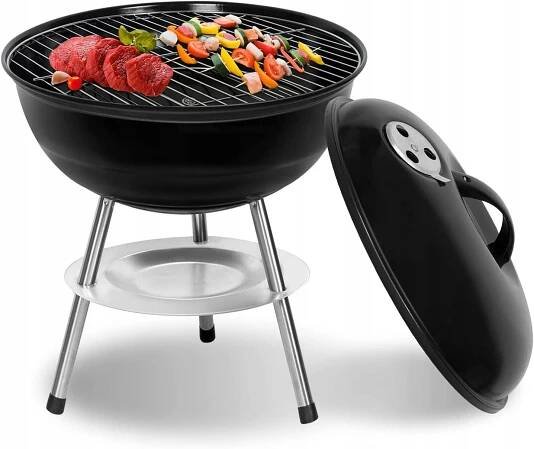 Gril na dřevěné uhlí s mini piknikovým víkem, kulatý, 35 cm