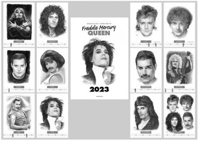 Freddie Mercury Queen - kreslený kalendář portréty
