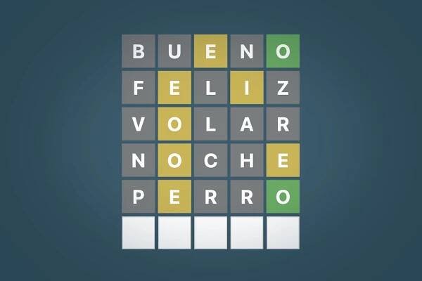 A Wordle grid filled in with Spanish words.