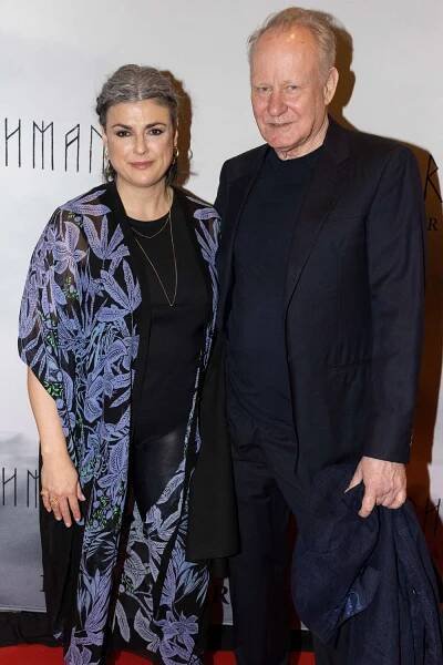 Stellan Skarsgård and Megan Everett Skarsgård at the Swedish premiere of "The Northman" on March 28, 2022 in Stockholm, Sweden.