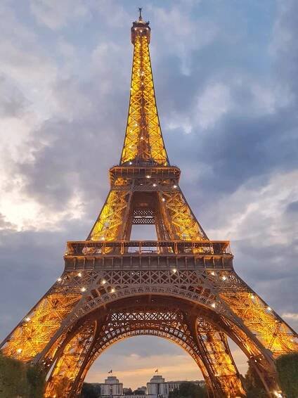 Eiffel Tower lights in the evening